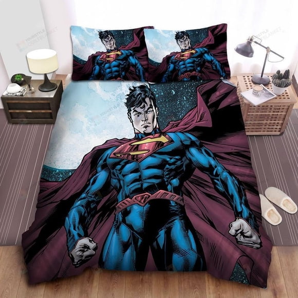 Superman Dc Comics Character In The Sparkle Space Quilt Duvet Cover Set3-Piece Bedding Set