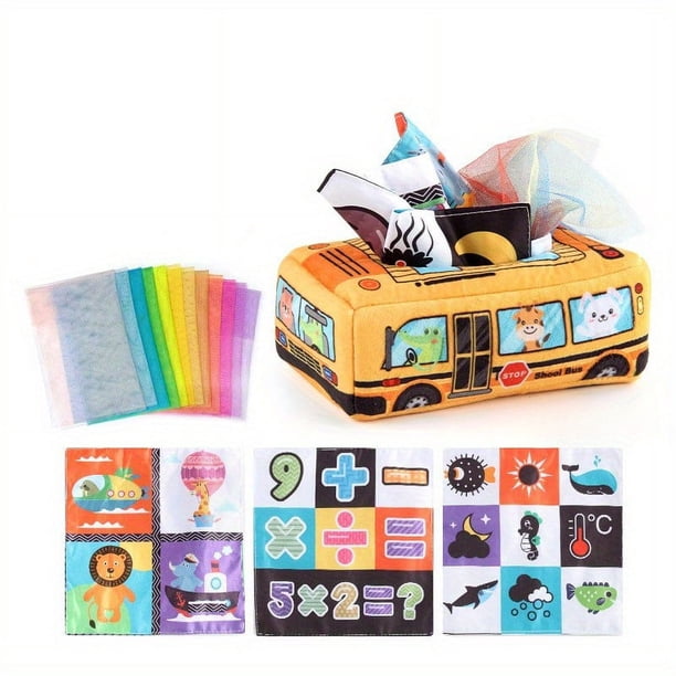 Fabric Toys Draw Paper Box, With Loud Paper Teaching Toys 16 Sets Baby Cloth Book Tissue Box Baby Soft Book Tear Not Rotten Baby Cloth Book Early Education Toys, Children's Sensory Toys