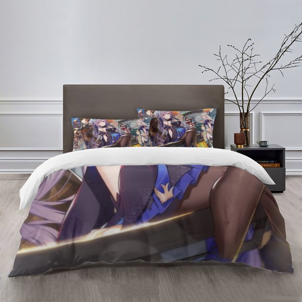 Genshin Impact Bedding Sets Bed Cartoon Duvet Cover Lightweight 3 Piece Bet Sets for Kids Boys Girls