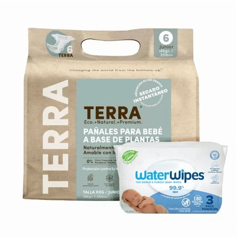 Terra Y Waterwipes - Pack Pañales Terra Xxg 14 Uns + Tripack Toallitas Waterwipes
