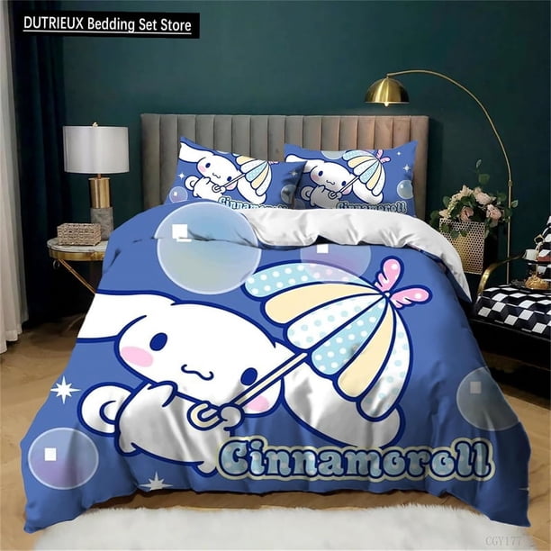 Girls Cinnamoroll Duvet Cover Set,Kids 3 Pieces Ultra Soft Bedding Set Twin Size Light-Weight Comforter Cover Zipper, Full Bed Sheets