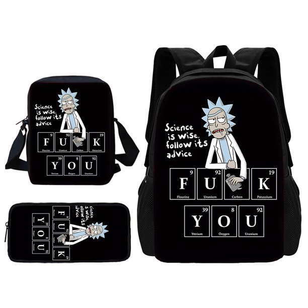 3 pcs set Funny M-mortys Cartoon R-ricks School Bag For Boy Girls with Shoulder Bags Pencil box Cartoon Backpack for Child
