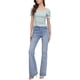 thumbnail image 2 of INSPIRE CHIC Blusa corta con nido de abeja elegante para mujer, ajuste delgado, blusa campesina floral para el regreso a clases, cian L, 2 of 6