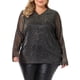 thumbnail image 1 of Agnes Orinda Conjuntos de Halloween Blusa Transparente con Brillo de Pedrería y Lentejuelas de Manga Larga con Escote en V para Mujer de Talla Grande 2X Negro, 1 of 6