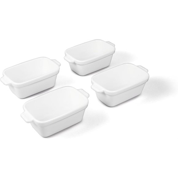 Souper Cubes 5"x3" Bandejas de Cerámica con Tapa, Blancas, Pack de 4