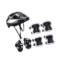 Magideal - 7 Piezas/Juego De Casco De Bicicleta Para Niños, Casco De Patinaje Sobre Ruedas, Rodilleras, Coderas Y Muñequeras, Casco De Patineta Para Adolescentes Argenta Negra