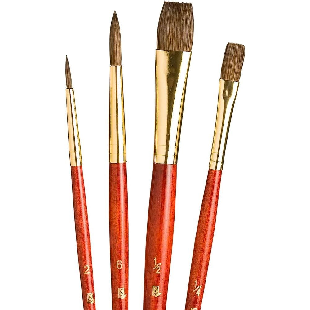 Set 4 Pinceles Princeton Mango Corto Pelo Sintético Camello