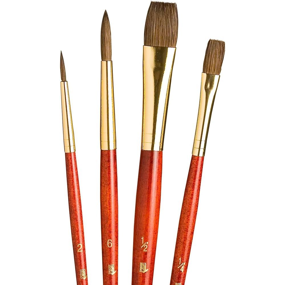 Set 4 Pinceles Princeton Mango Corto Pelo Sintético Camello