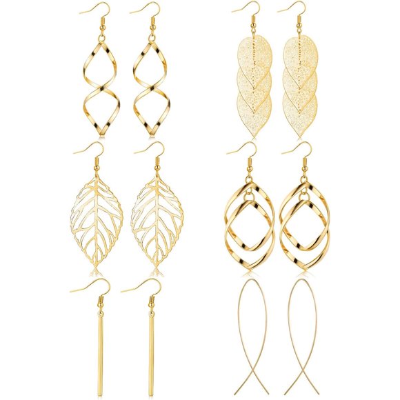 FUNEIA 6 pares de aros colgantes tipo hilo para mujer
