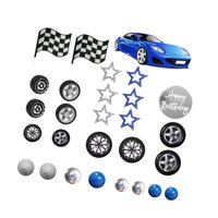Magideal - Adornos Para Tartas De Carreras, Regalos De Fiesta Para Niños Con Motivo De Bandera, Decoración Para Tartas Con Neumáticos, Coche De Carreras Azul Par