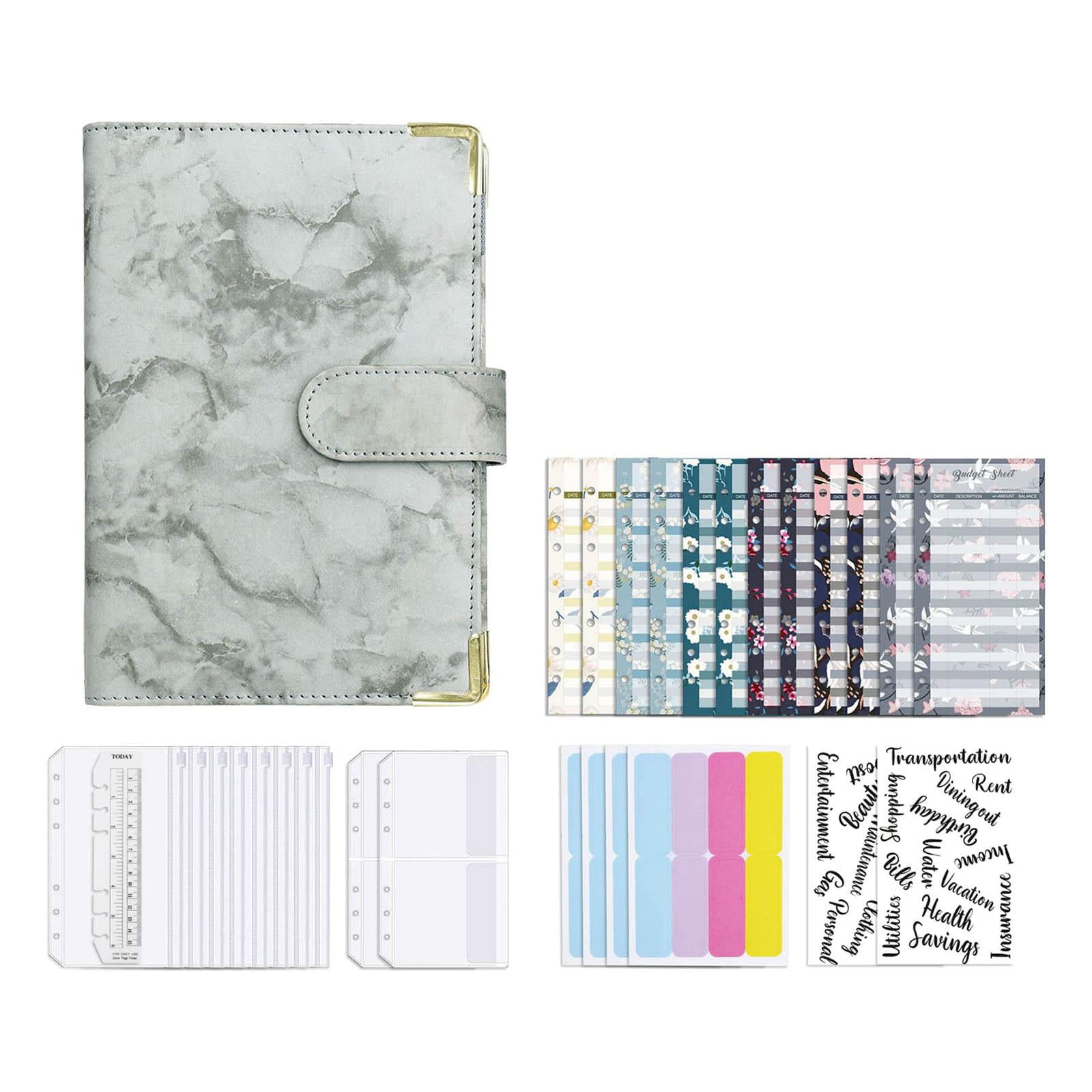 Magideal - Carpeta De Cuaderno De Material Cuero Pu Organizador De Planificador De Presupuesto Cubierta De Carpeta De 6 Anillas, Bolsillos De Carpeta, Hojas De Presupuest , Gris