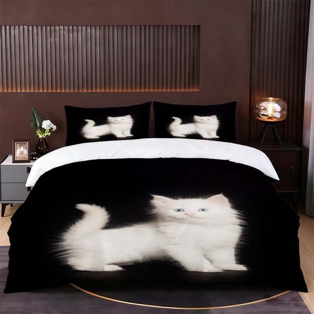 White Kitten with Blue Eyes Bedding Set. Soft And Comfortable Bedding Set Suitable for All Seasons