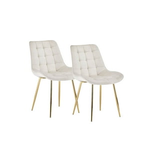 Habita2 Chile - Pack 2 Sillas De Comedor Roma Tapiz Felpa Base Resistente Dorada - Beige