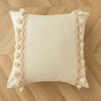Xmhytop Almohada Decorativa Bohemia 17.7X17.7 Pulgadas, Tejida Con Borlas, Color Crema Y Blanco, Minimalista Neutral, Para Sofá (Con Relleno), B