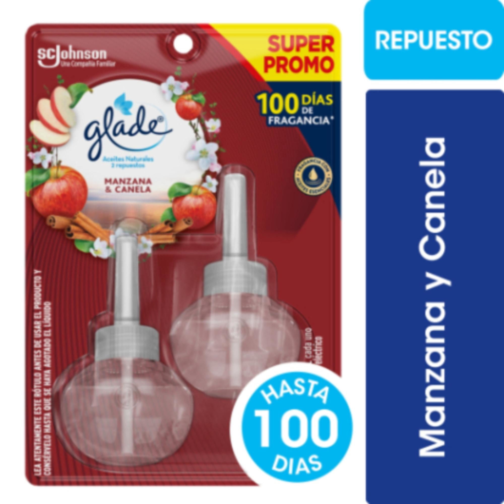 Desodorante Ambiental Eléctrico Repuesto Aceite Natural Manzana Canela Blister 2 Un x 21 ml c/u Glade