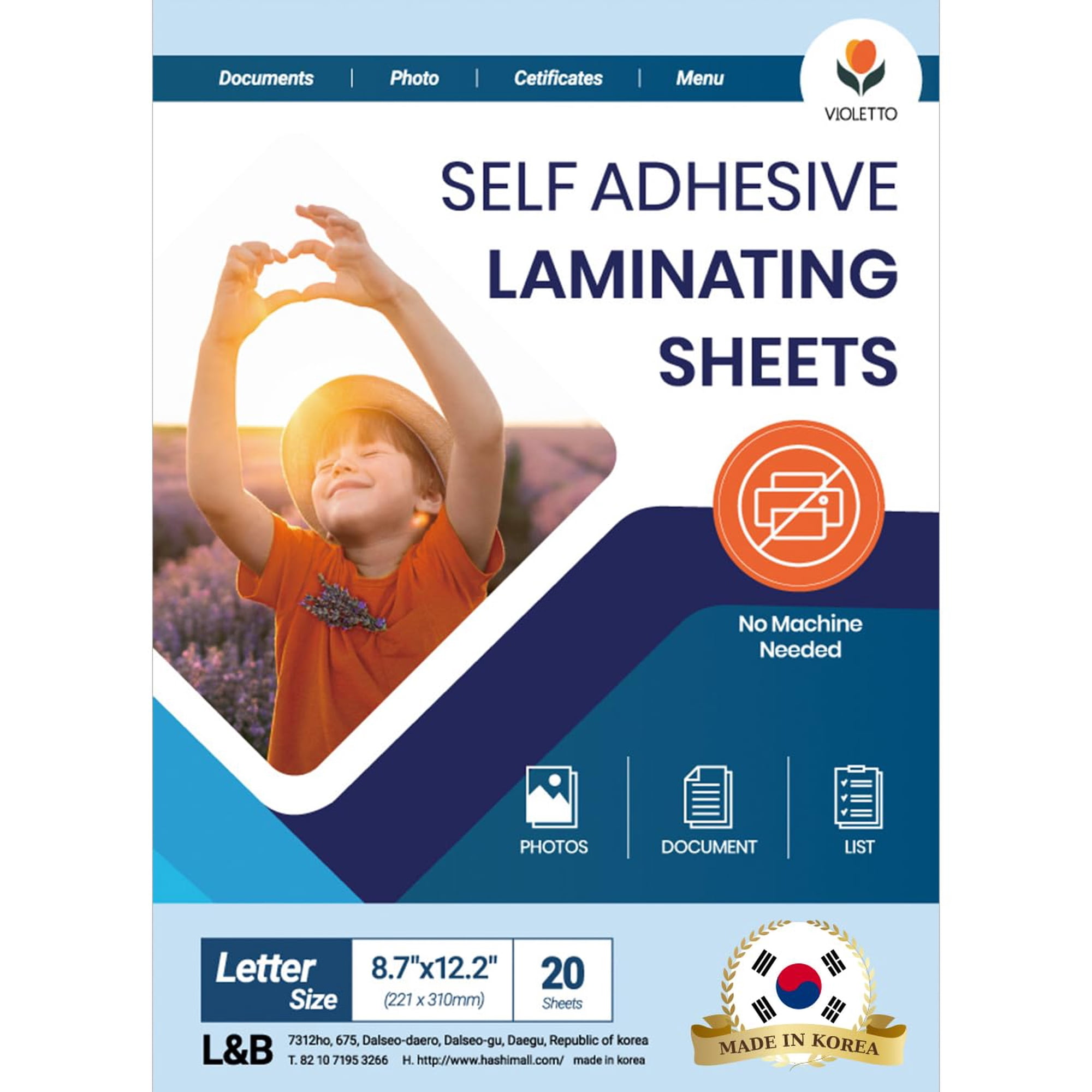 Violetto - Láminas Laminadoras Violleto Autoadhesivas, 8.5 X 11 Pulgadas, 4 Mil, Paquete De 20