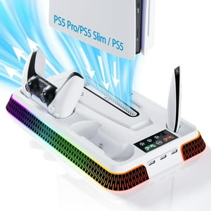 Genérico - Estación De Refrigeración Ps5, Soporte Ps5 Pro Rgb Y Soporte Vertical Con Ventilador De Refrigeración De 3 Niveles, Soporte De Auriculares Para Ps5 Digital/Disc-Blanco