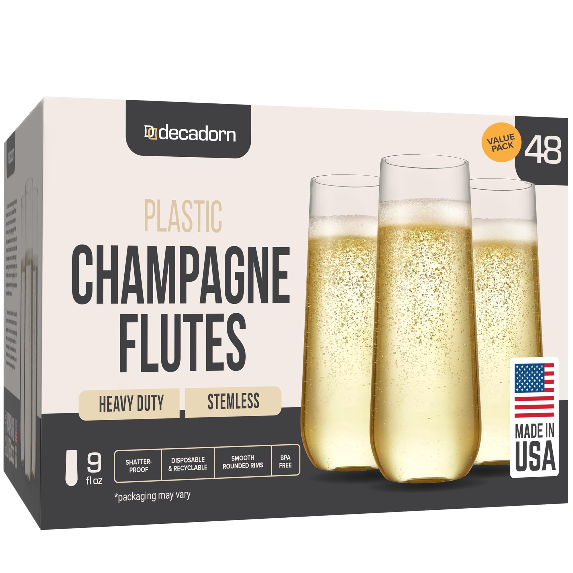 Copas De Champán Decadorn, Plástico Transparente, 9 Oz (266 Ml), Paquete De 48