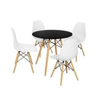 Klik Muebles - Comedor Mesa Eames Negra Redonda 80Cm + 4 Sillas Eames Blancas