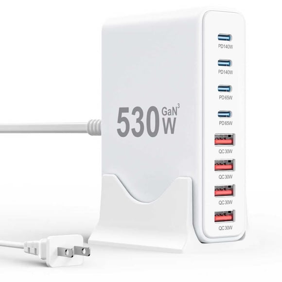 Cargador USB‑C SMSASOEO 530W de 8 puertos GaN IV – Carga rápida