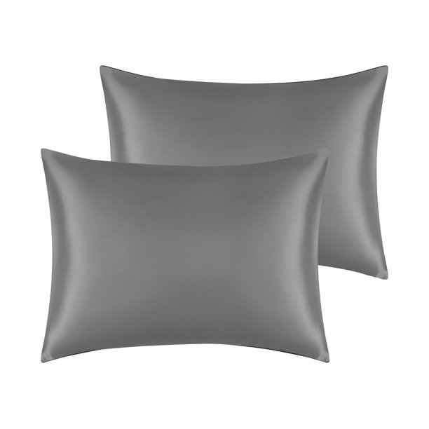REGALWOVEN Fundas de Almohada de Satén Juego de 2 con Cierre de Sobre Queen Gris Oscuro