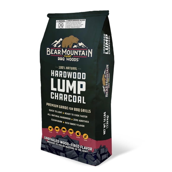 Carbón vegetal en trozos de madera dura Bear Mountain BBQ, grado premium para parrillas BBQ, se enci
