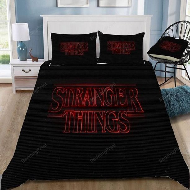 Stranger Things Logo Quilt Duvet Cover Set Bedding Bedspread 3-Piece Bedding Set (1 Duvet Cover + 2 Pillow Shams)