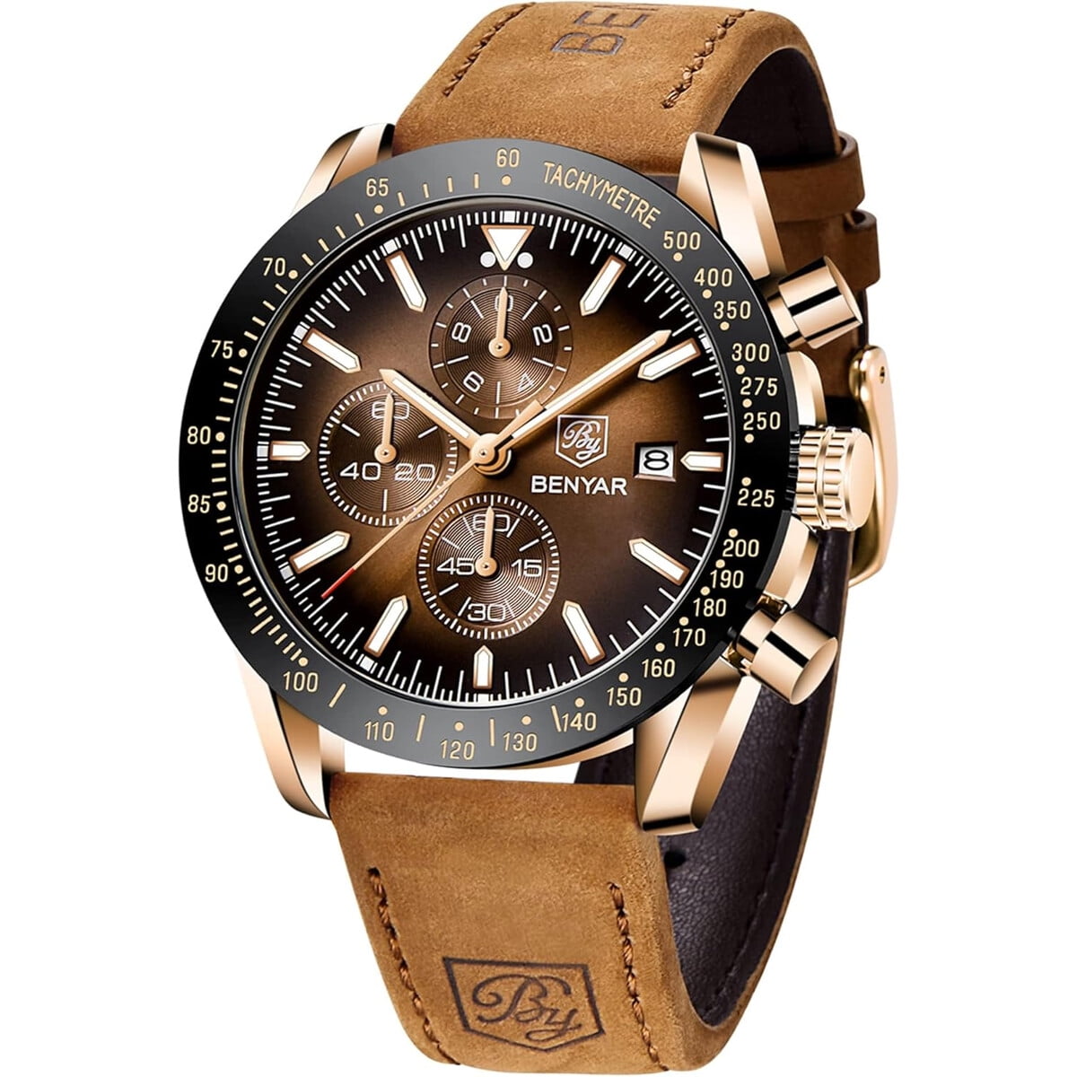 Benyar - Reloj Hombre Cronógrafo 45mm Cuarzo Cuero Impermeable