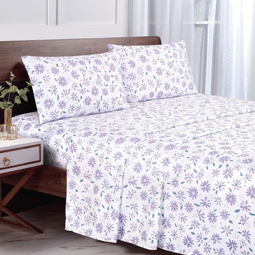 Sabana Andes Microfibra Estampada Hoja Lila 1.5 Plaza