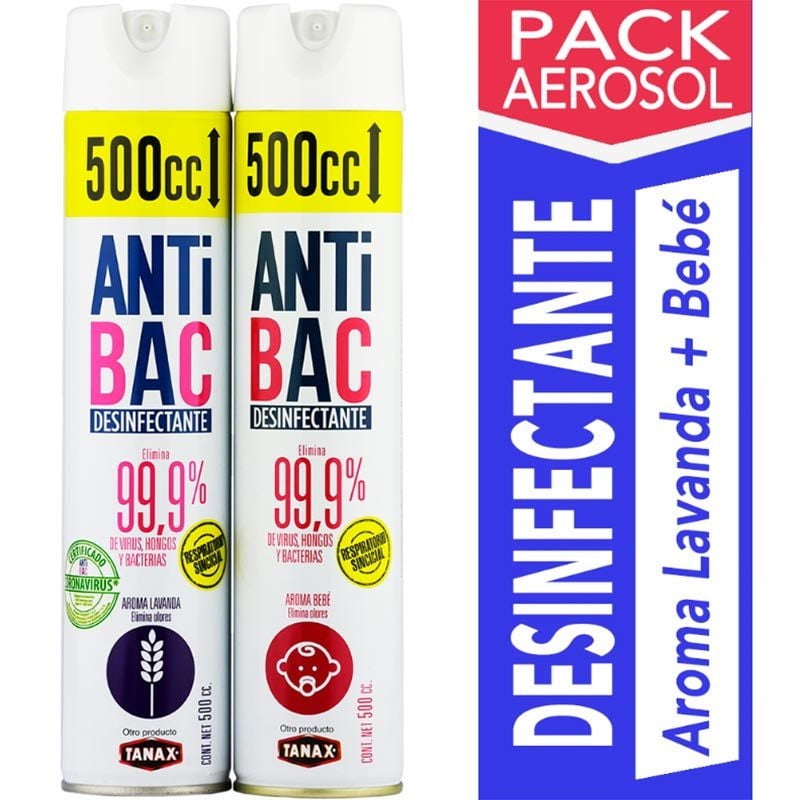Desinfectante Antibacterial Lavanda Y Bebé Pack 2 Aerosol Lata