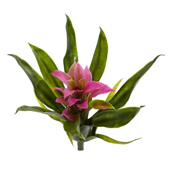 Bromelia con tallo de flor artificial casi natural, 28 cm, juego de 6