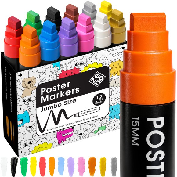 Marcadores ZENO Jumbo Acrílicos 12 Colores Punta Cincel 15mm