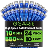Cable Ethernet Gearit Cat6 Paquete De 24 Unidades De 3 M 10 Gbps Azul