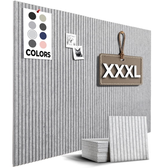 Tablero de corcho WallHero 150 cm × 91 cm – Baldosas de fieltro gris mármol