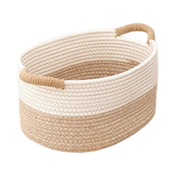 Cesta De Almacenamiento Tejida Con Cuerda De Algodón De Gran Capacidad Para Revistas De Juguetes De Dormitorio 33cmx24cmx18cm