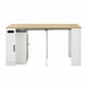 thumbnail image 5 of Mesa de comedor extensible con 3 hojas medias extraíbles, mesa móvil de isla rodante con toma de corriente, gabinete de ahorro de espacio con almacenamiento para el comedor, 5 of 6