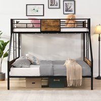 M&Ms - Twin Over Full Metal Bunk Bed With 2 - Side Ladder And Full-Length Guardrail, No Box Spring Needed, Large Under Bed Storage, Easy Assemble , Black & Brown