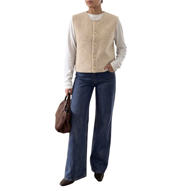 INSPIRE CHIC Chaleco de Mujer Sin Mangas con Botones Cuello Redondo Suave Casual Top de Punto Cardigan Medio Albaricoque