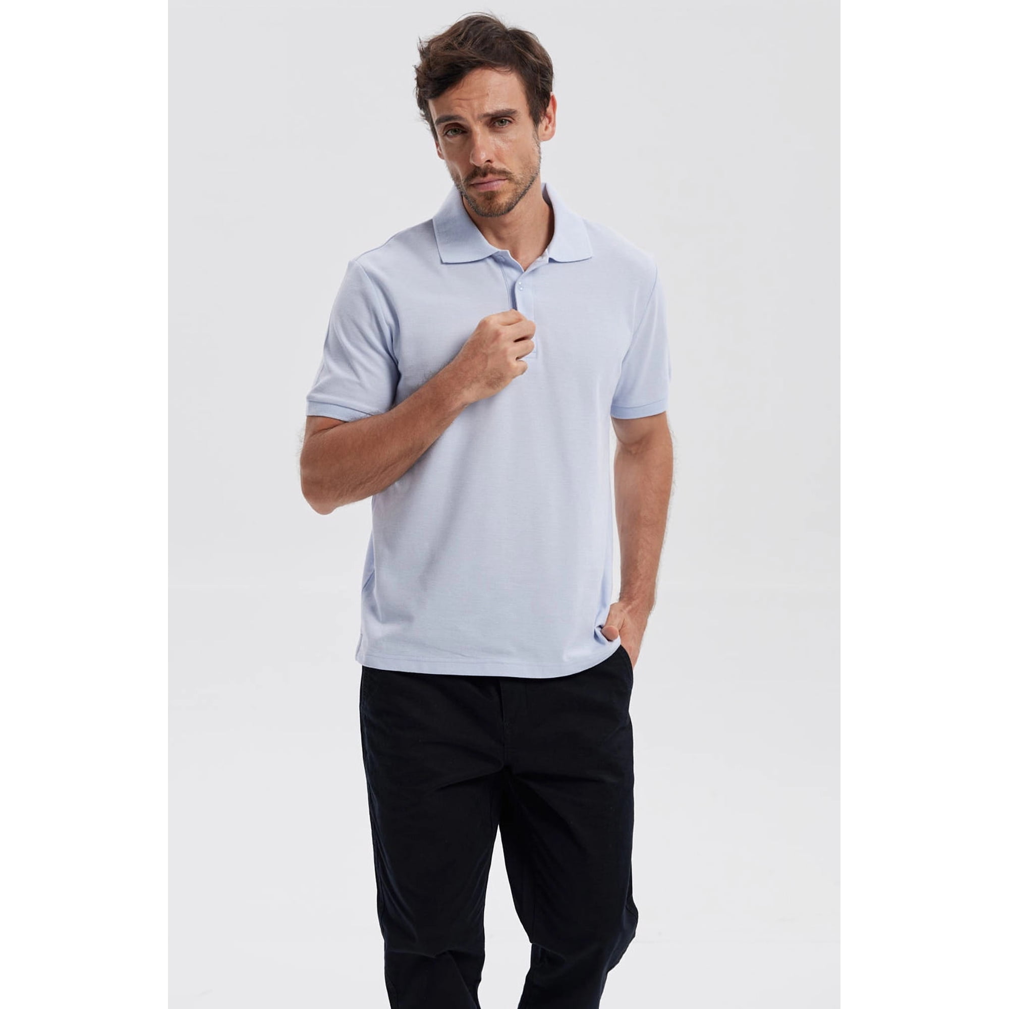 Fashionspark - Polera Hombre Piqué Básica Lisa Celeste