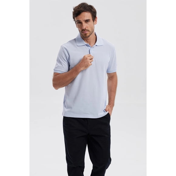 Polera Hombre Piqué Básica Lisa Celeste