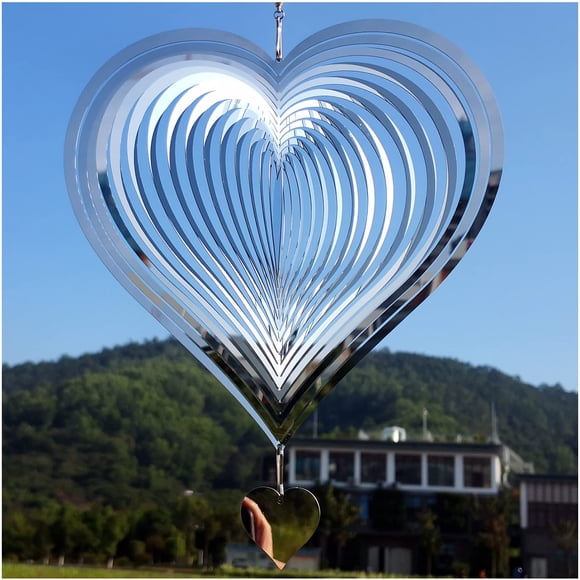 Wind Spinner DJUAN de acero inoxidable reflectante en forma de corazón