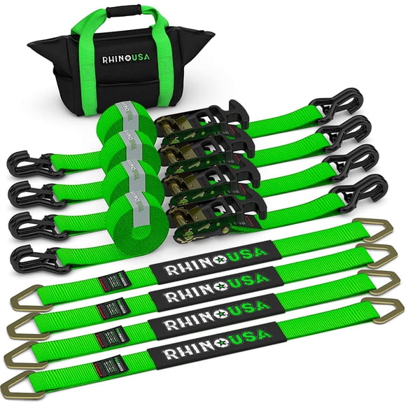 Correas de amarre para coche Rhino USA, 2 x 8 pies, 10 000 libras, resistentes a la rotura