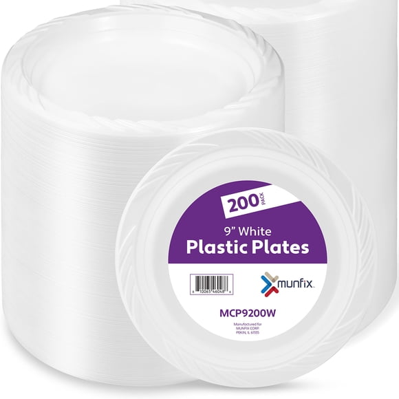 Juego de platos de plástico Munfix 200, color blanco, 23 cm de diámetro