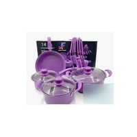Genérico - Set De Ollas Moradas Bateria Antiadherente 14Pcs Color Morado