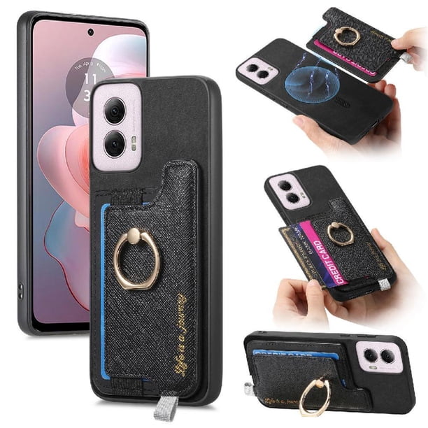 Funda Magnética Para Motorola Moto G Power 2024 5g Con Billetera Y Anillo Protector Resistente Negro