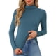 thumbnail image 1 of INSPIRE CHIC Camiseta de Mujer de Cuello Alto de Manga Larga, Viscosa Suave, Ajuste Ceñido, Básica, Elástica, para Superponer, Azul Oscuro Medio, 1 of 6