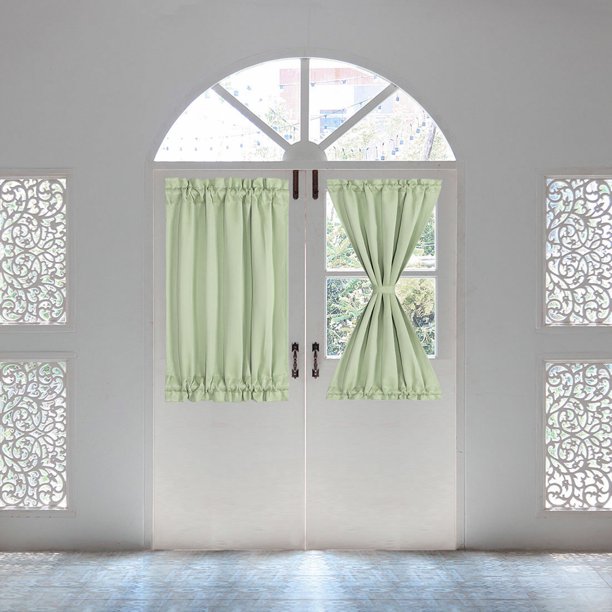 PiccoCasa 2 piezas de cortina de puerta francesa térmica aislada, cortina de ventana opaca, verde claro W25 x L40 pulgadas