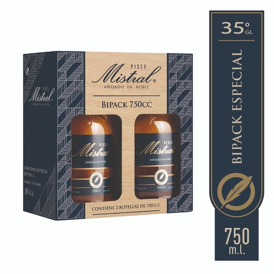 Pisco Mistral Añejado 35° Pack 2 Botella