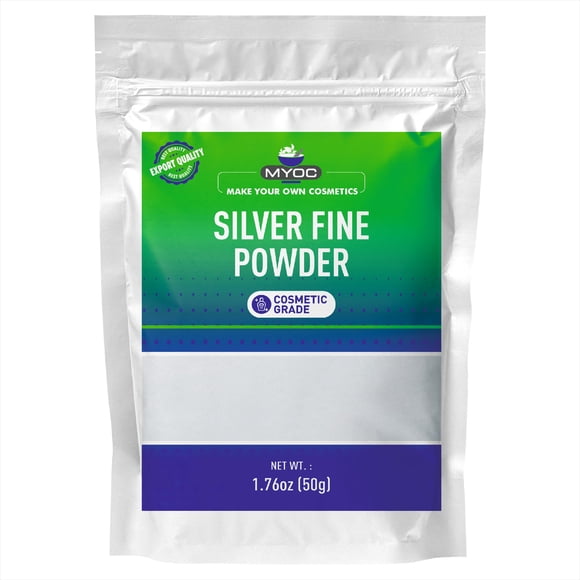 Polvo de Plata Brillante MYOC 50 g Grado Cosmético Fino