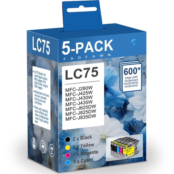 Cartuchos de tinta FADFAWN LC75, paquete de 5 para impresoras Brother